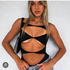 White fox never sleep black bodysuit